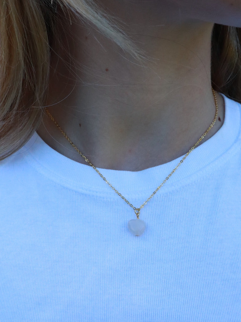 Alma Heart Gold Necklace in Rose Quartz