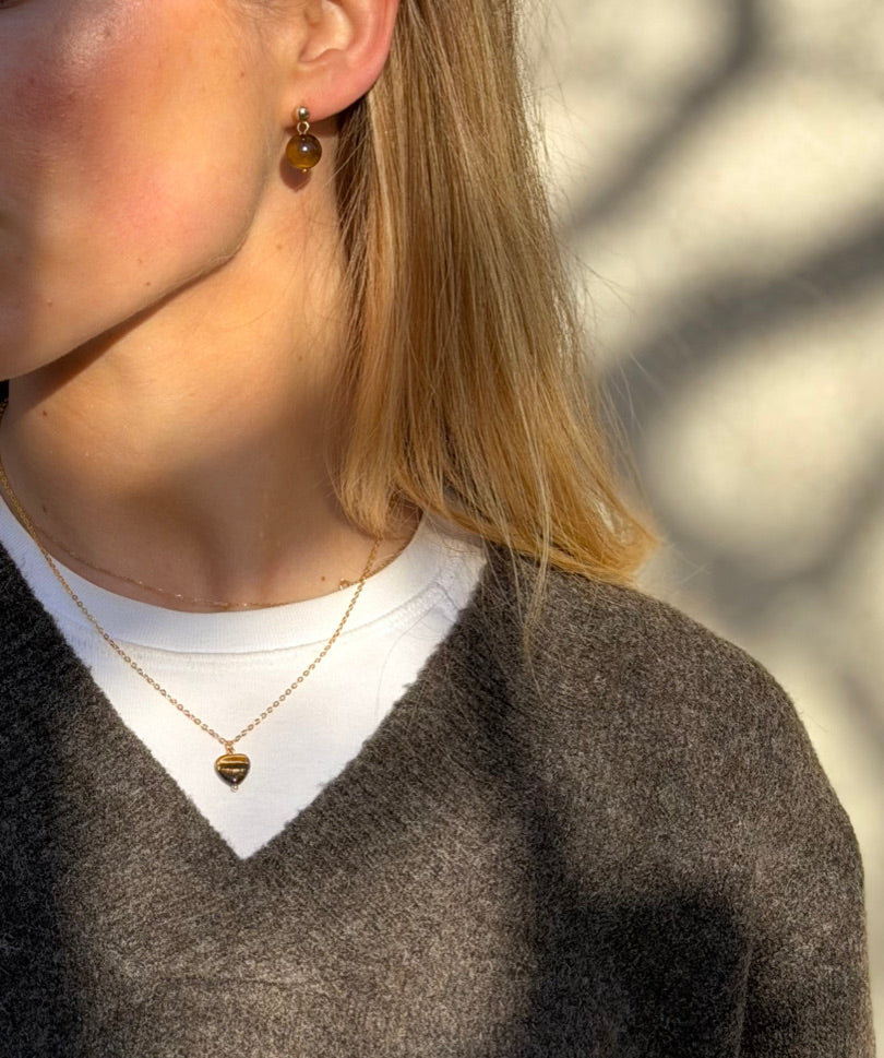 Alma Heart Gold Necklace in Tiger Eye