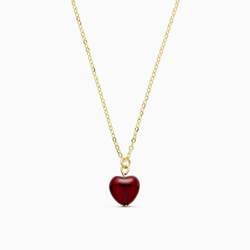 Alma Heart Gold Necklace in Red Jade
