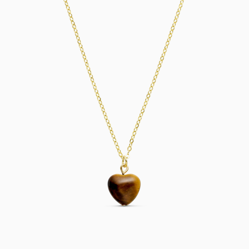 Alma Heart Gold Necklace in Tiger Eye