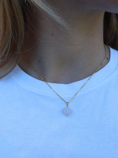 Alma Heart Gold Necklace in Rose Quartz