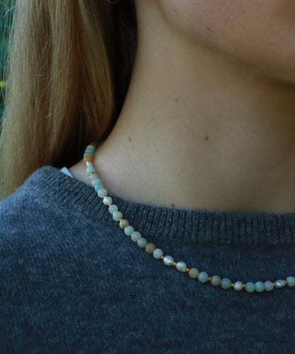 Ellie Freshwater Pearl Gold Necklace in Amazonite