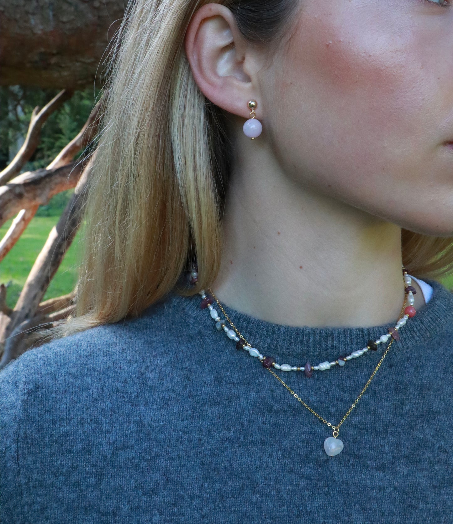 Perlehalskæde med Turmalin | Krystal halskæde