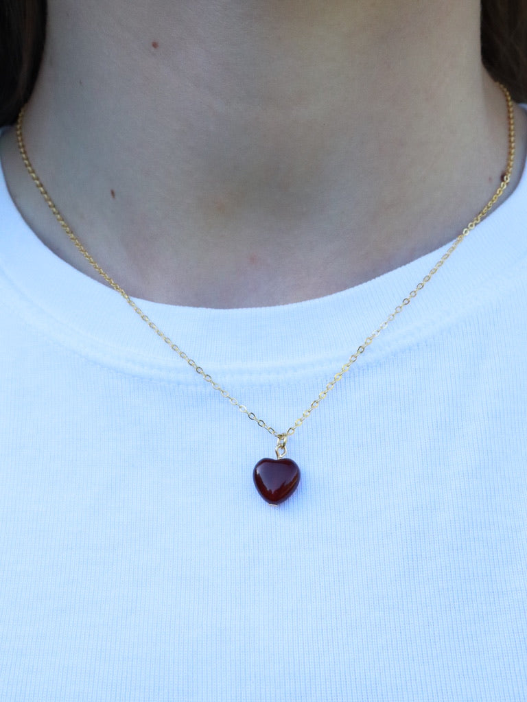 Alma Heart Gold Necklace in Red Jade