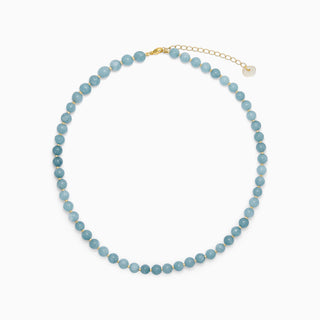 Hailey Aquamarine necklace with pale blue-green natural stone beads, on a white background