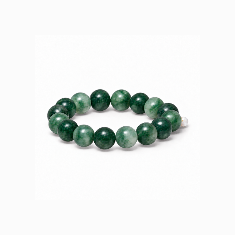 Chunky Green Moss Agate stretch bracelet with large mottled green natural stone beads