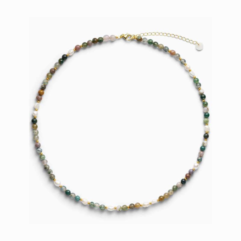 Ellie Freshwater Pearl Gold Necklace in Indian Agate
