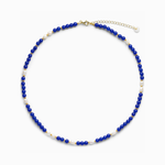 Ellie Freshwater Pearl Gold Necklace in Lapis Lazuli