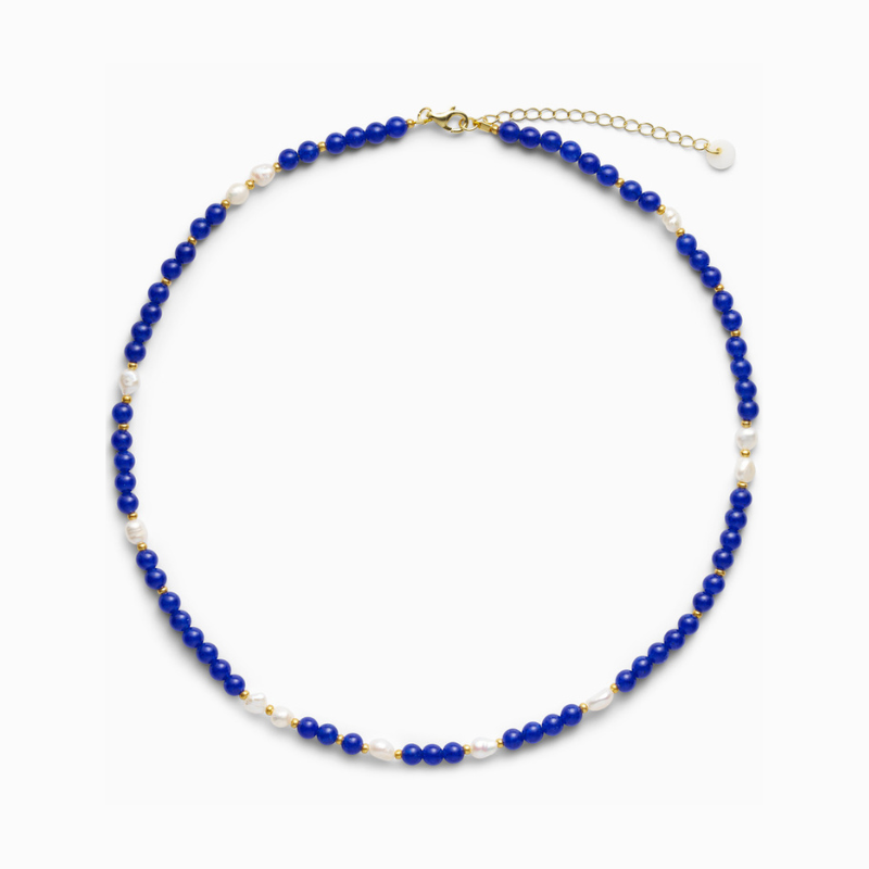 Ellie Freshwater Pearl Gold Necklace in Lapis Lazuli
