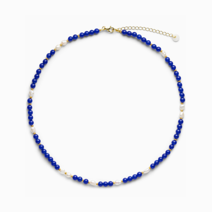 Ellie Freshwater Pearl Gold Necklace in Lapis Lazuli