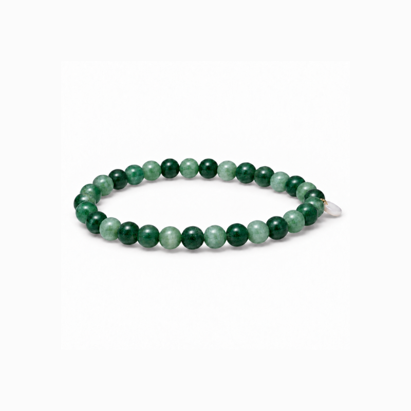 Essential Green Moss Agate stretch bracelet with mixed dark and pale green natural stone beads
