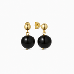 Nora Black Onyx earrings with polished black natural stone drops on gold-plated ball studs