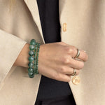 Petite Green Moss Agate bracelet layered with Essential and Chunky green moss agate on the wrist