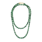 Lea Green Moss Agate necklace laid out double, showing its long strand of green natural stone beads