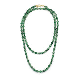 Lea Green Moss Agate necklace laid out double, showing its long strand of green natural stone beads